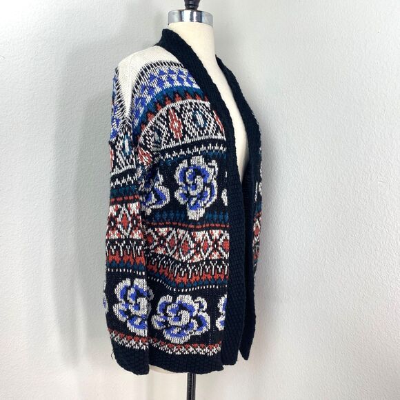 Ecote Knit Cardigan Sweater XS Fair Isle Rose Open Front Boho Peasant Academia - Picture 8 of 11